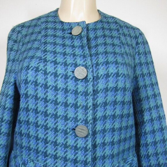 VTG 60s Houndstooth M L Plaid Wool Tweed Mod Academia Preppy Car Coat Classic - Picture 2 of 13